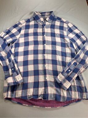 Vineyard Vines Classic Fit Whale Shirt Men’s Large Blue White Plaid Button Down